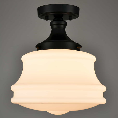 Black Ceiling Light Milk Glass Schoolhouse Light Fixture